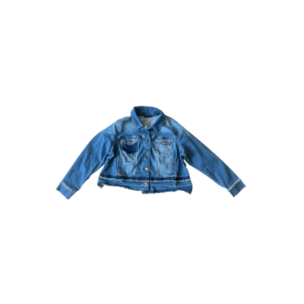 Lane Bryant Denim Jacket Raw Hem Button-Up Two-Tone Blue Women’s Plus Size 18